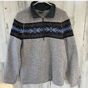 Koppen Gray Zip-Up Sweater with Blue Pattern